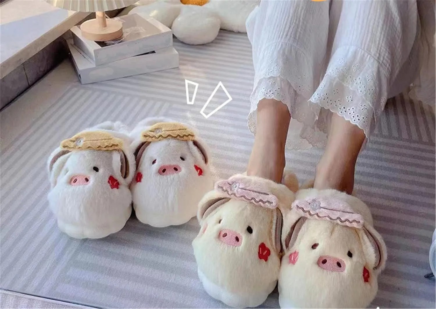 YILANLAN Women's Pink Pig Animal Slippers - Warm, Plush, Winter, Flat Heel, No Closure, Round Toe