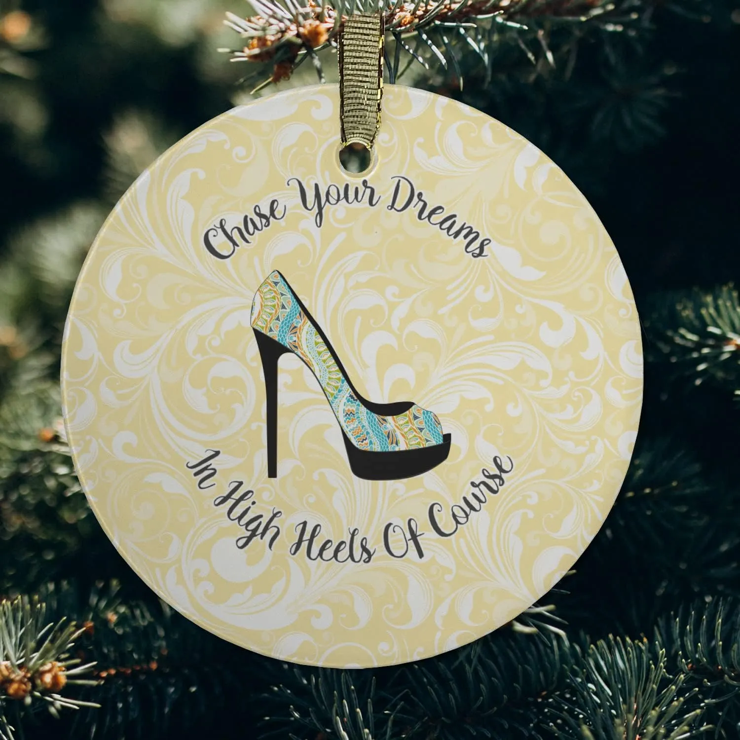 YouCustomizeIt Personalized High Heels Flat Glass Ornament - Round