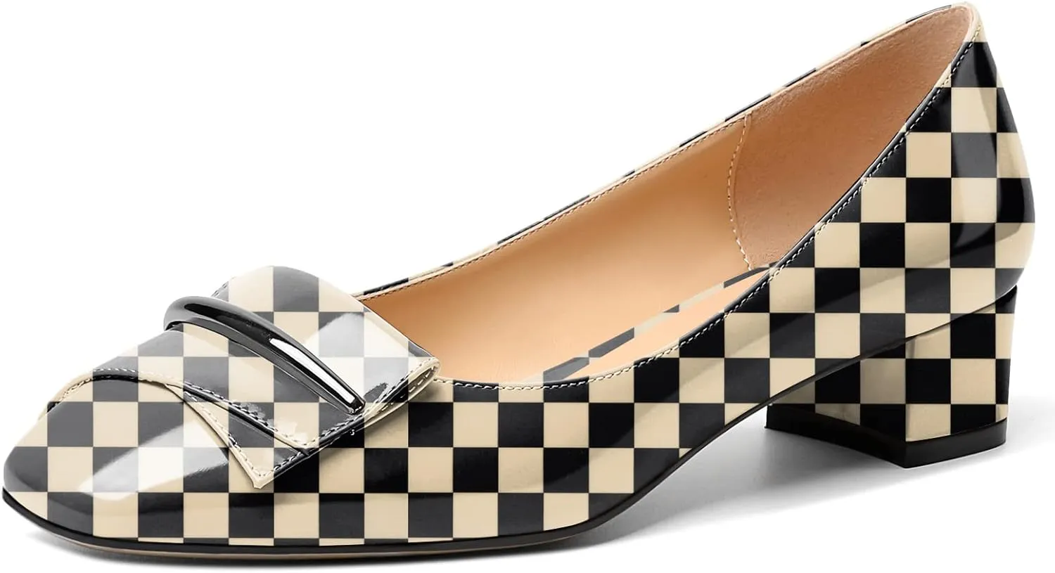 Zamikoo Women's Block Heel Pumps, Square Toe Slip-on Chunky Low Heels, Heeled Dress Shoes with Bow for Office Wedding Work Evening 1.5 Inches