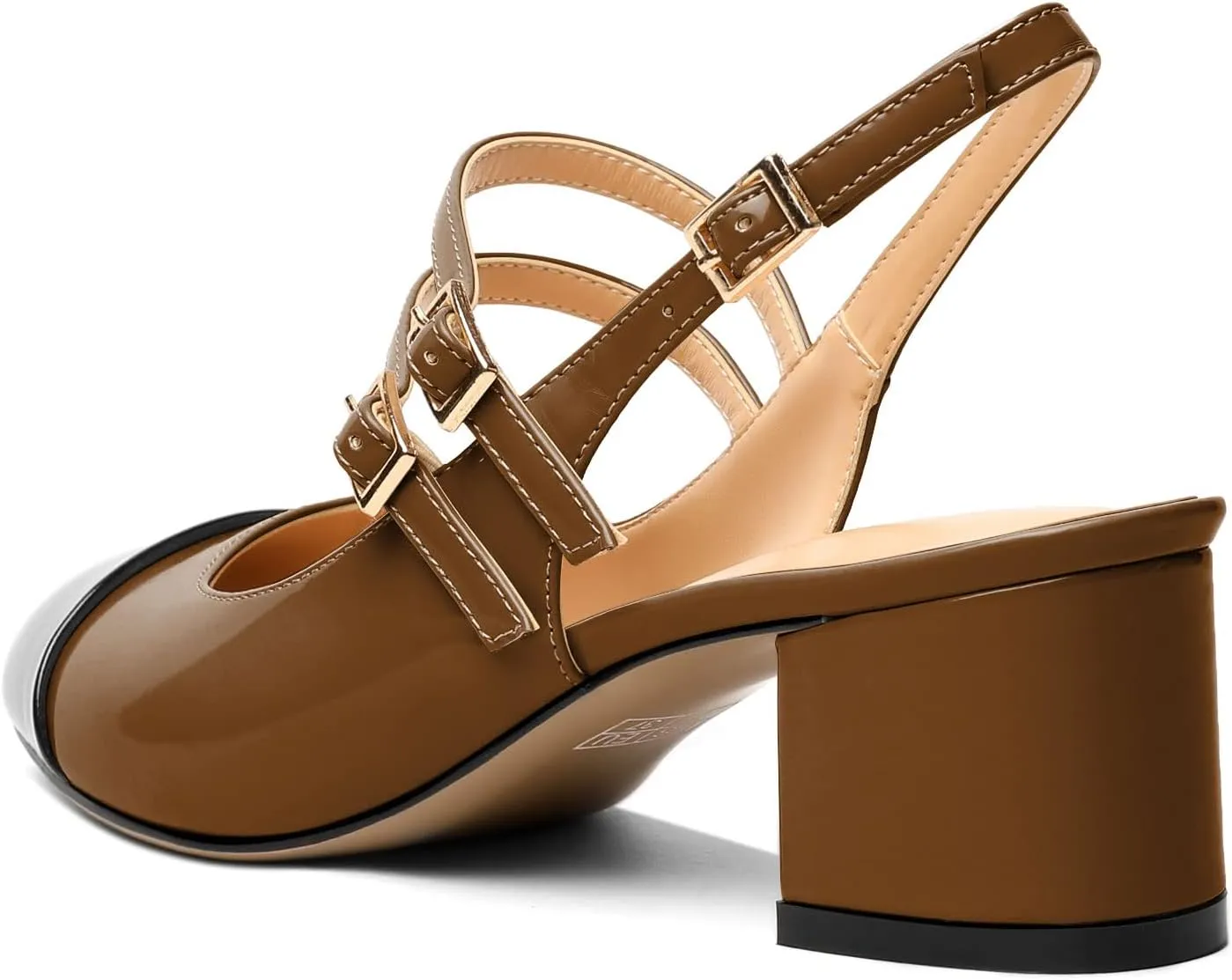 Zamikoo Women's Slingback Heels Round Cap Toe Low Block Heel Pumps with Adjustable Buckle, 2 Inches Heeled Sandals Office Dress Pumps Shoes