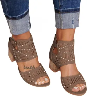 ZBYY Women's Ankle Strap Heeled Sandals Summer Platform Chunky Block Heel Sandals Cutout Peep Toe Heel Sandal with Zipper