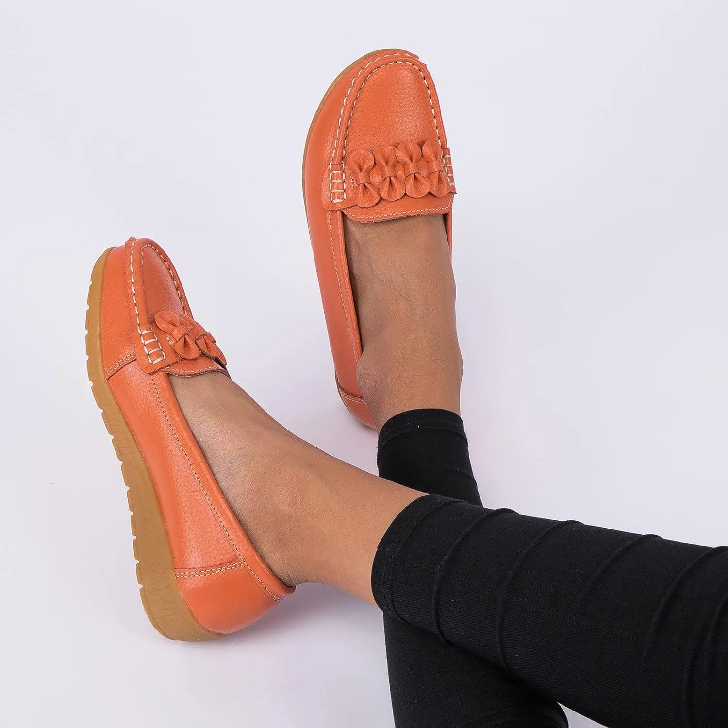 ZBYY Women's Casual Loafers Slip On Driving Loafers Comfortable Leather Outdoor Walking Flat Shoes Flat Boat Shoes