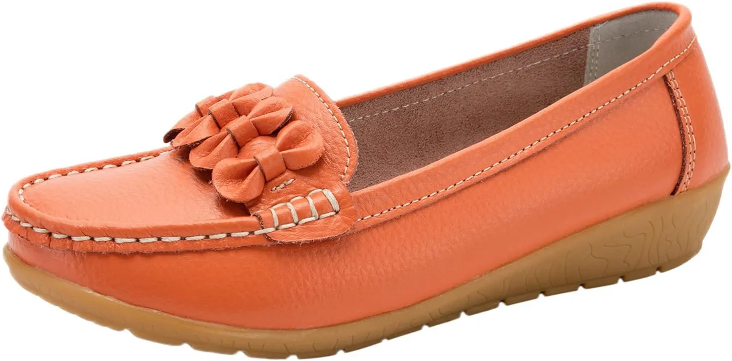 ZBYY Women's Casual Loafers Slip On Driving Loafers Comfortable Leather Outdoor Walking Flat Shoes Flat Boat Shoes