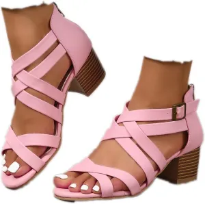 ZBYY Women's Low Chunky Heels Dress Pump Open Toe Cross Ankle Strap Wedding Block Heeled Sandals